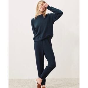 Jenni Kayne Saturday Sweatsuit Sweatshirt Joggers Pants Large Navy Blue Large